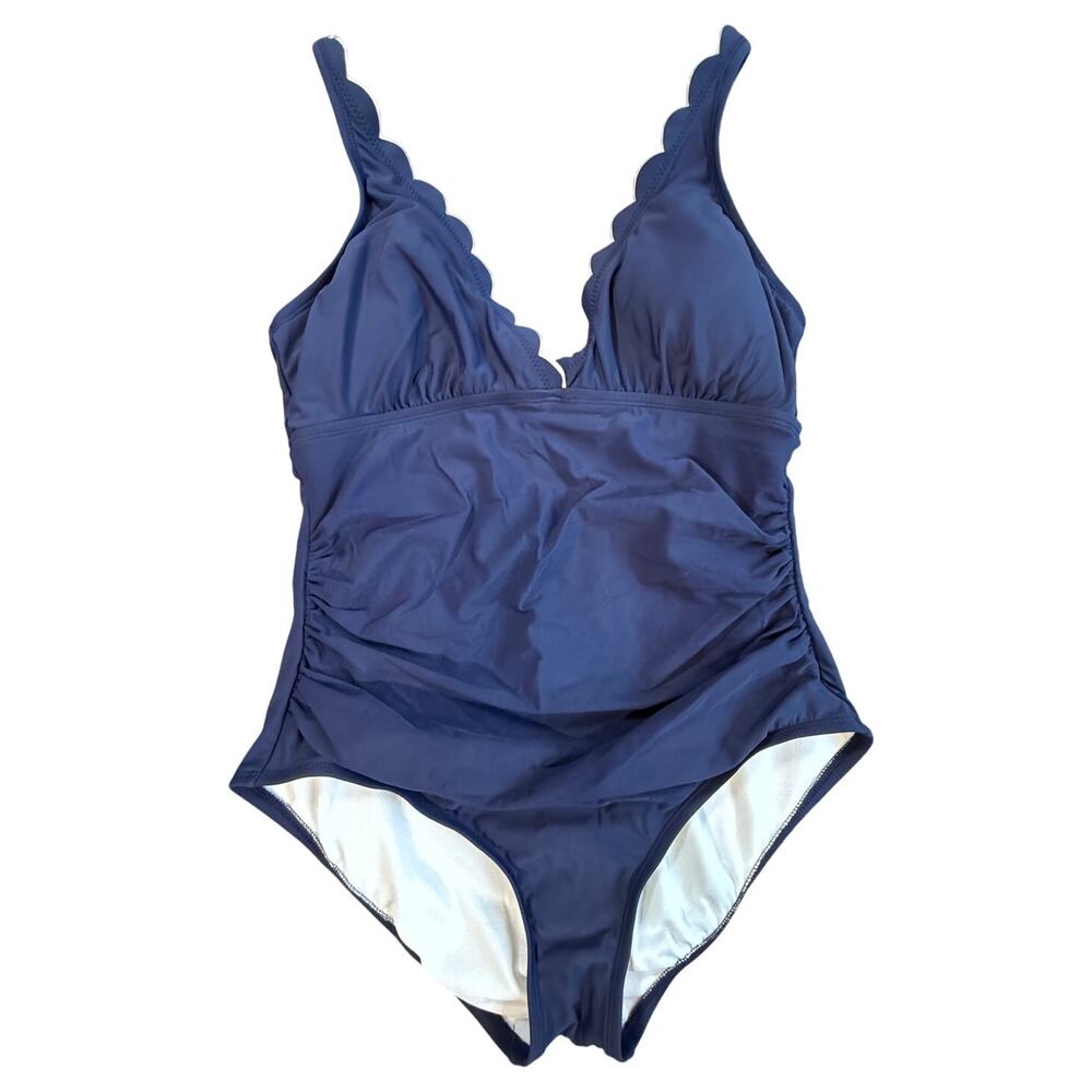 Draper James Women's Double Scallop One Piece Swimsuit Navy & Pink